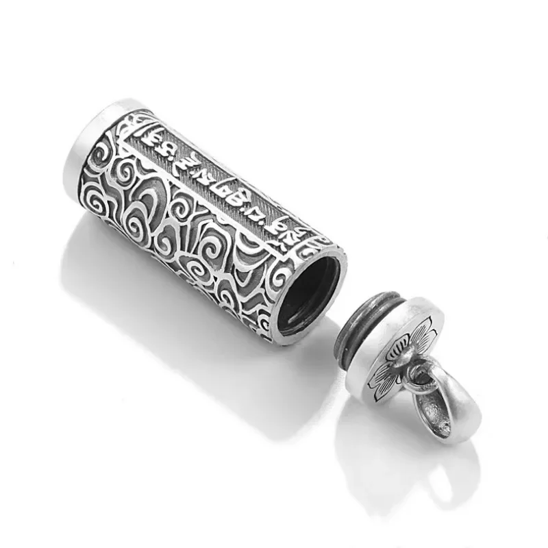 1Pcs 990 Pure Silver Pill Case Holder Pill Box Waterproof Cylinder Pendant Pill Box With Chain Necklace