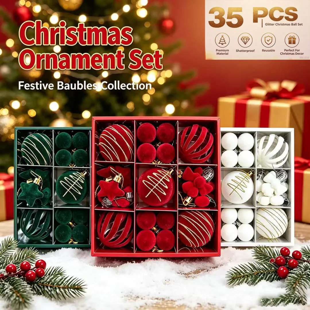 Assorted Xmas Tree Baubles Multicolor Lightweight Velvet Hanging Spheres Chic Shatterproof Flocked Tree Trinkets Hotel Gift Cute