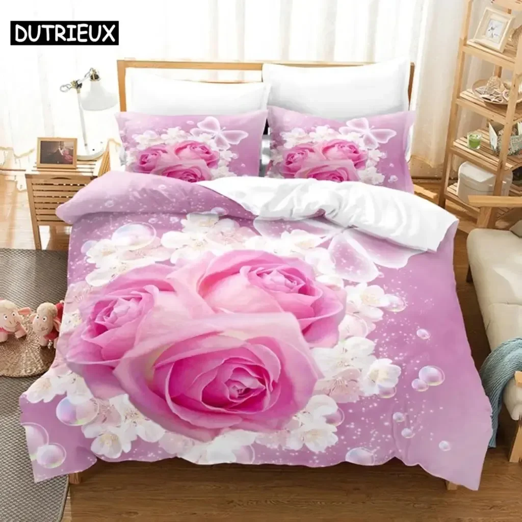 

Комплект постельного белья Pink Rose, одеяло, пододеяльник, одеяло, 3D наволочка, двойной полный King Queen Twin Single, 3 шт., 2 шт., домашняя текстура