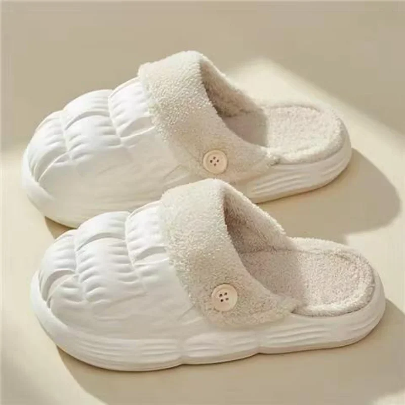 2023 Removable Insole Waterproof Cotton Slippers Women Men Winter Warm Shoes Thick Sole Anti-slip Couples Indoor Street Slipper