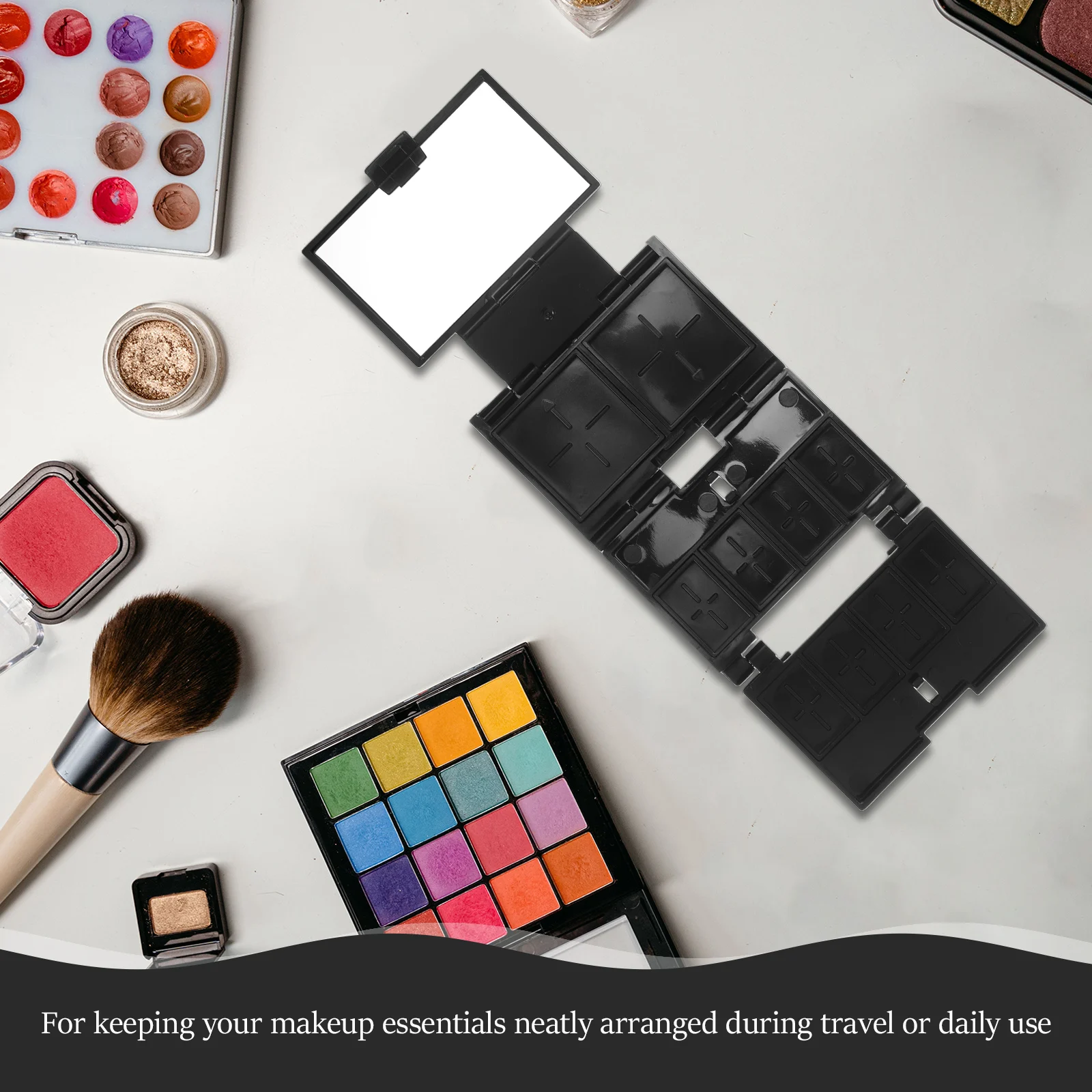 

Folding Makeup Tray Lip Color Palette Storage Box Black Abs Empty Eyeshadow Travel