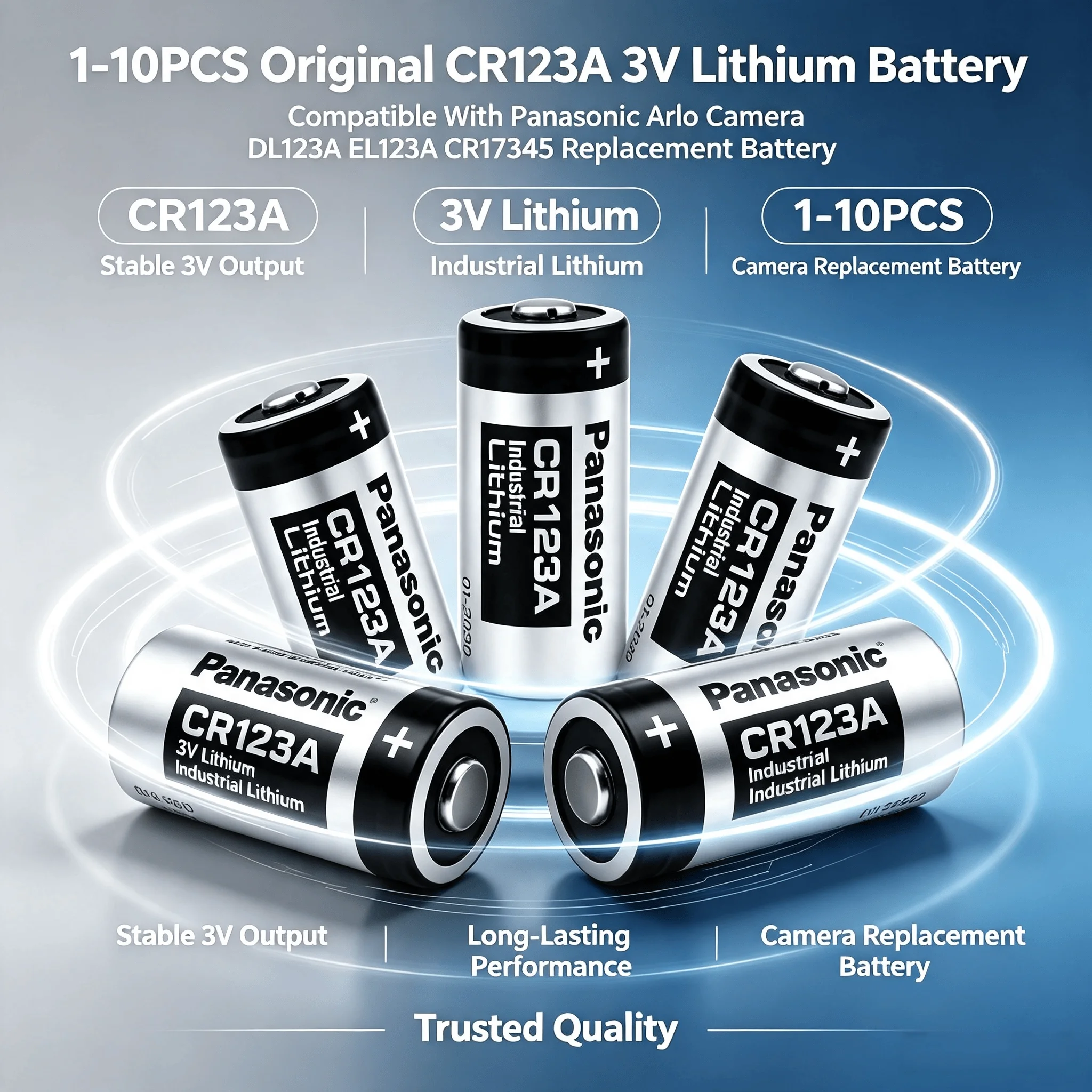 Long Lasting 3V CR123A Lithium Replacement Cell 1‑10PCS Original Panasonic DL123A EL123A CR17345 Fit Arlo Security Camera