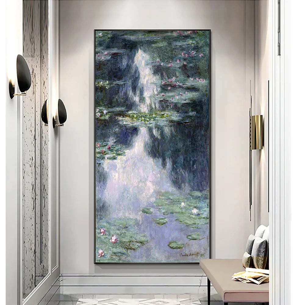 

Porch Decorative Painting Thick Texture Hand-Painted Painting Canvas Acrylic Art Lotus Pond Landscape Oil Painting Room Decor