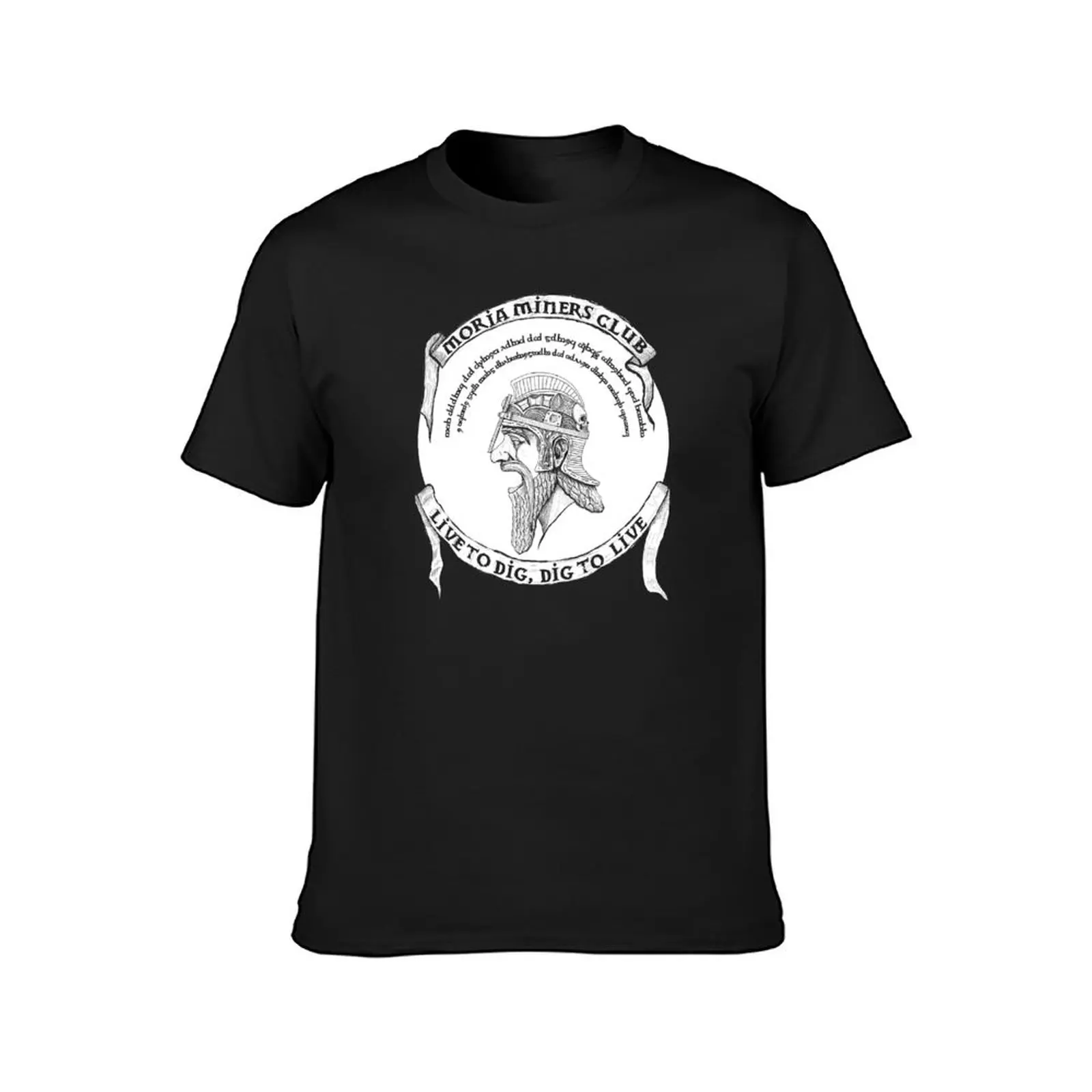 Moria Miners Club - White on Black T-Shirt aesthetic clothes tees customs design your own Short sleeve tee men