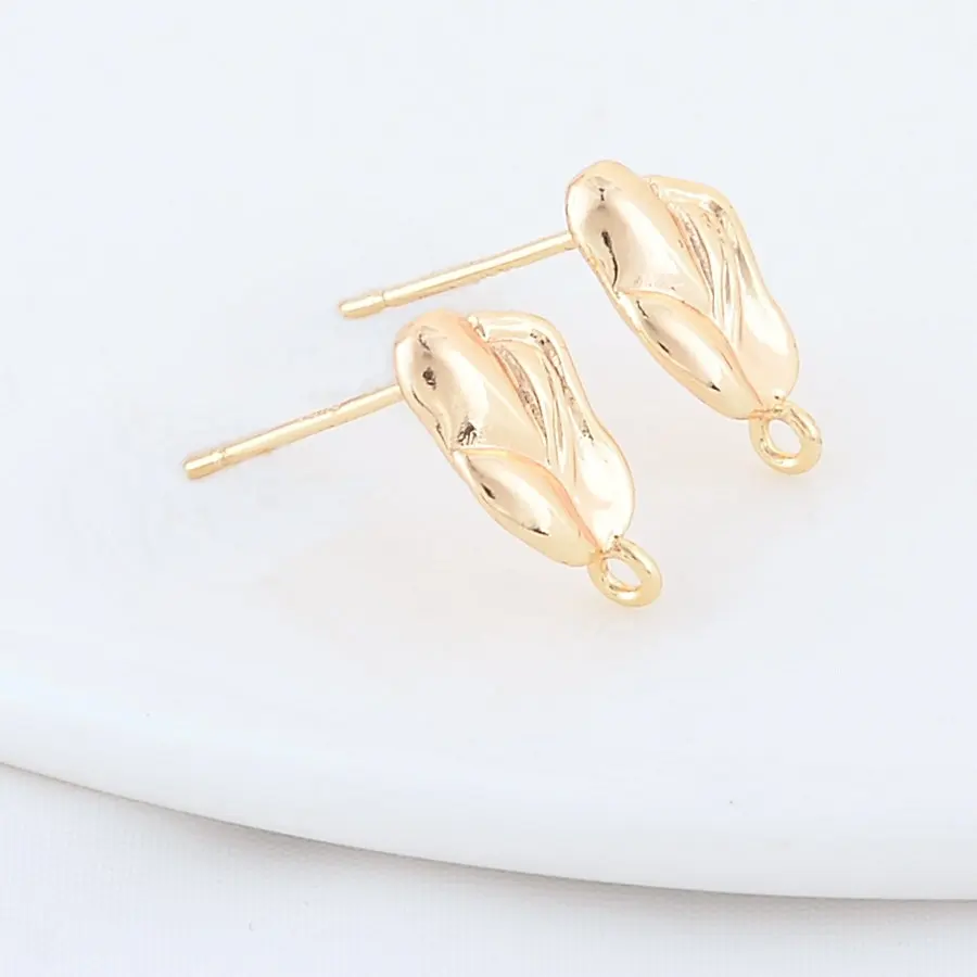 6PCS 8*13MM 14K Gold Color Plated Brass Leaves Stud Earrings High Quality Diy DIY Jewelry Making Finding Accessories