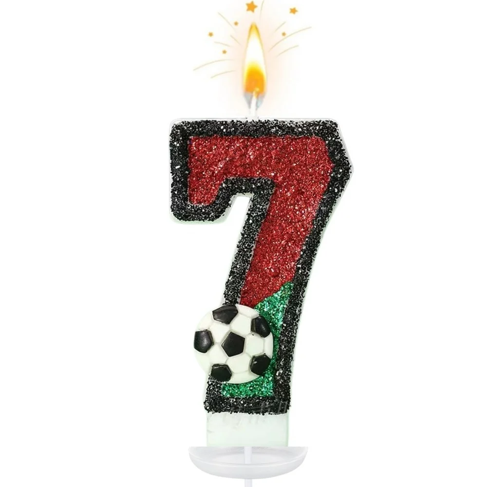 Nieuwe 0-9 cijfer verjaardagskaarsen, originele zwarte rand, tweekleurige voetbal verjaardagstaart, digitale feestkaars decoratie