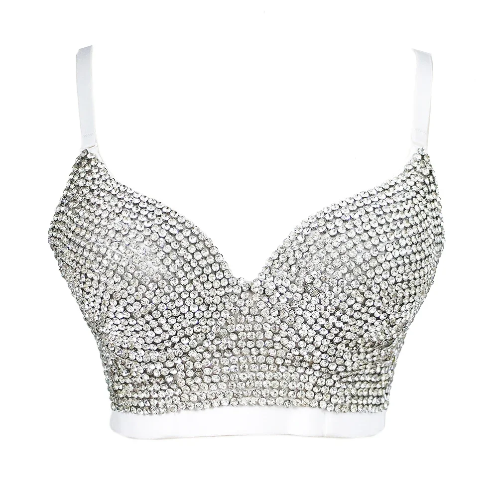 

Chic Party Corset Bra with Rhinestone Detail, Push-Up & Removable Straps – Durable Lingerie