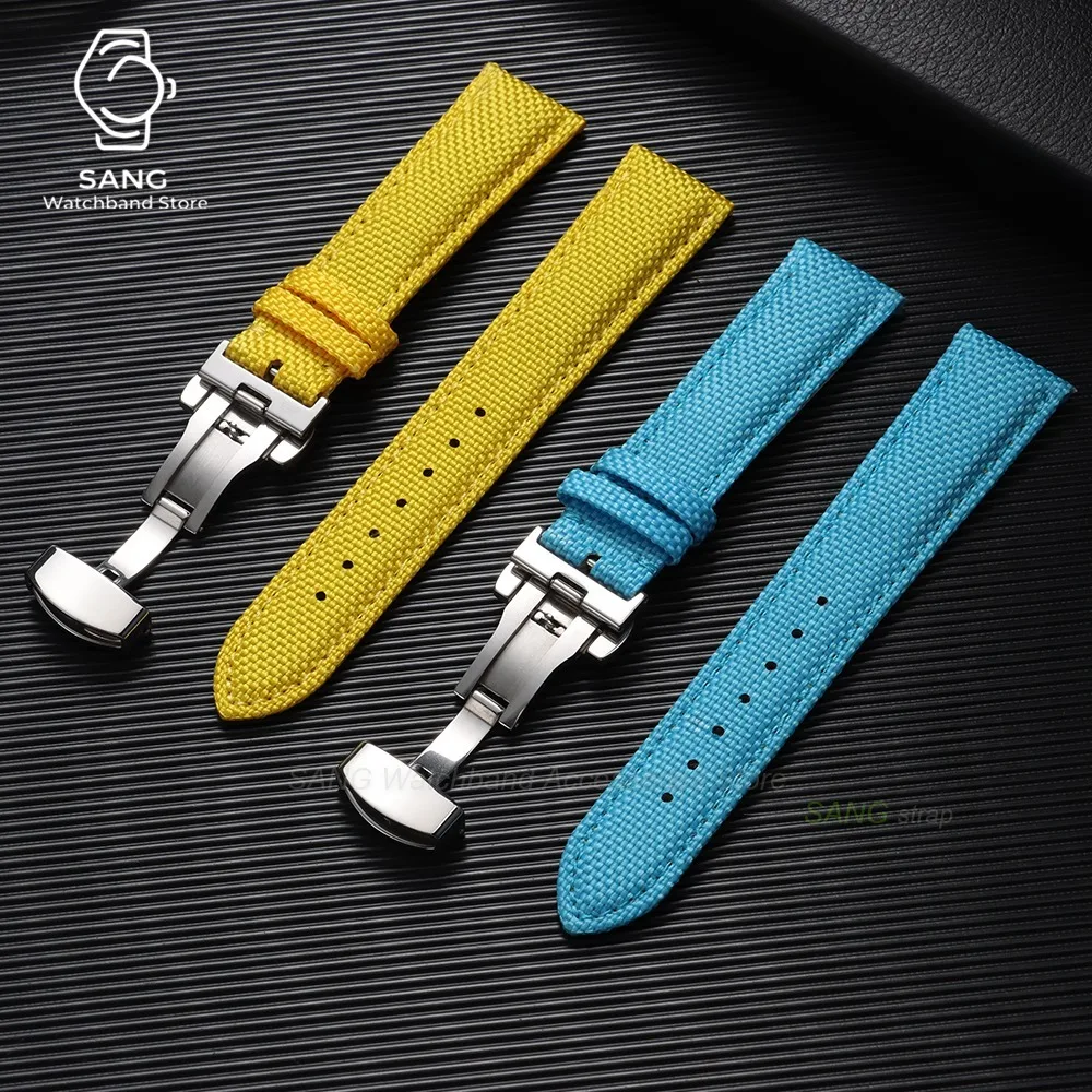 20/22mm Universal Watchbands Butterfly Clasp for Seiko for Omega for Omega Sailcloth Leather Strap Green Blue Black Red Bracelet view 3