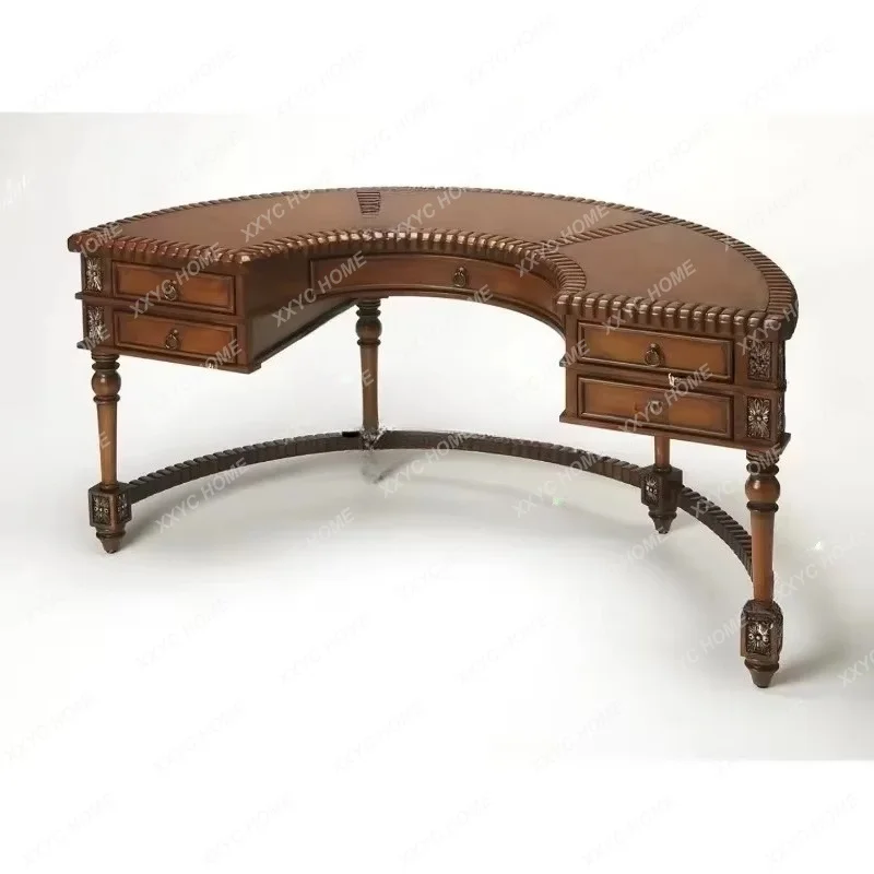 XX carved solid wood semicircular desk retro home high-end writing table