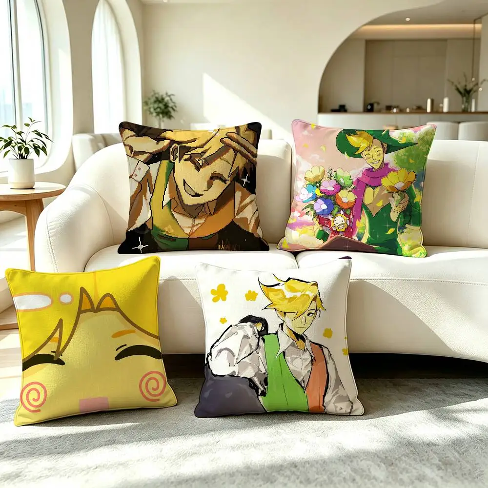 D-Deltarune Flowery Chapter5  Square Double-Sided printed Pillow Case Bedroom Bedside Pillow Sofa Cushion Cover