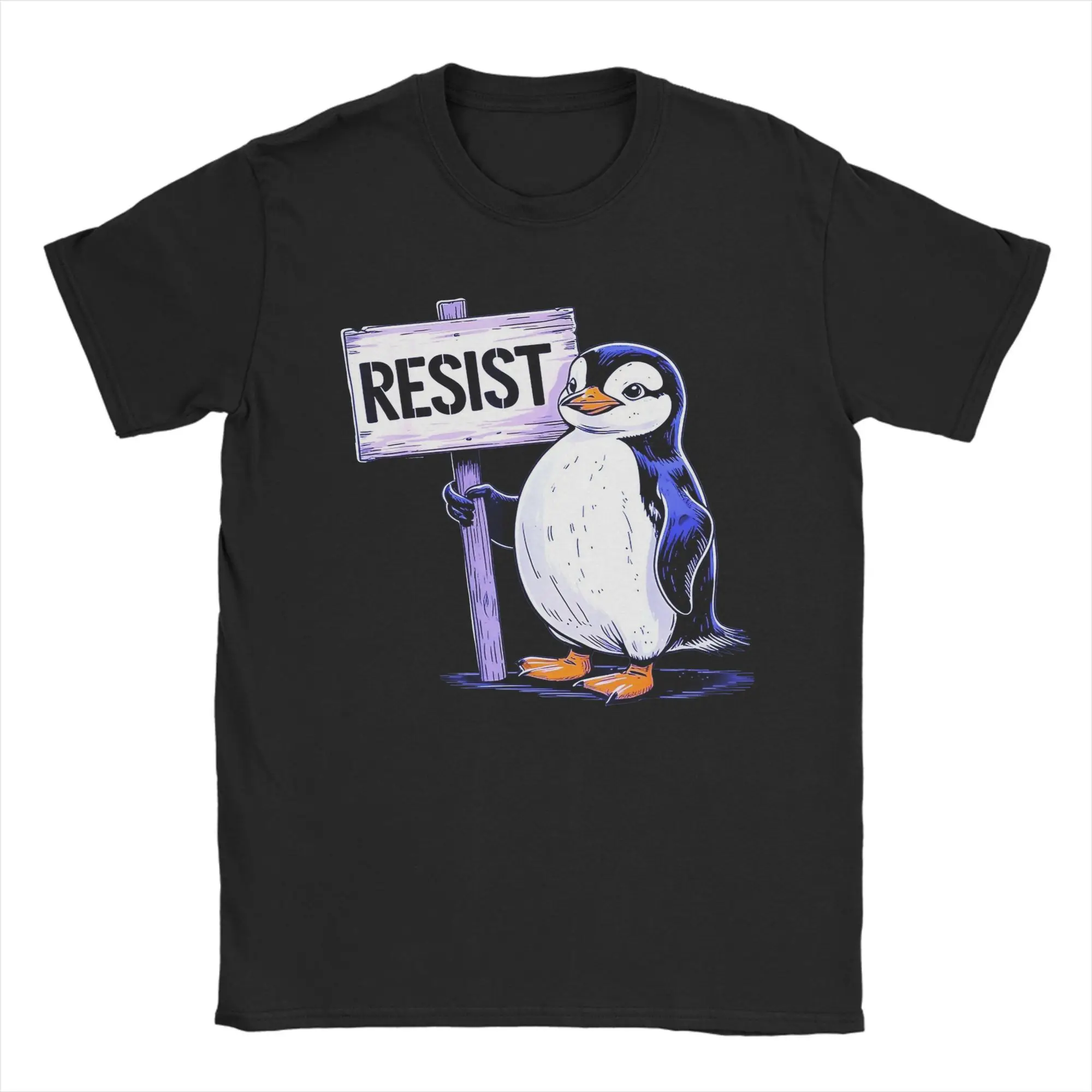 

Resist Humorous Penguin Activism T Shirts for Men Cotton Novelty T-Shirts Round Collar Tee Shirt Short Sleeve Clothes Plus Size