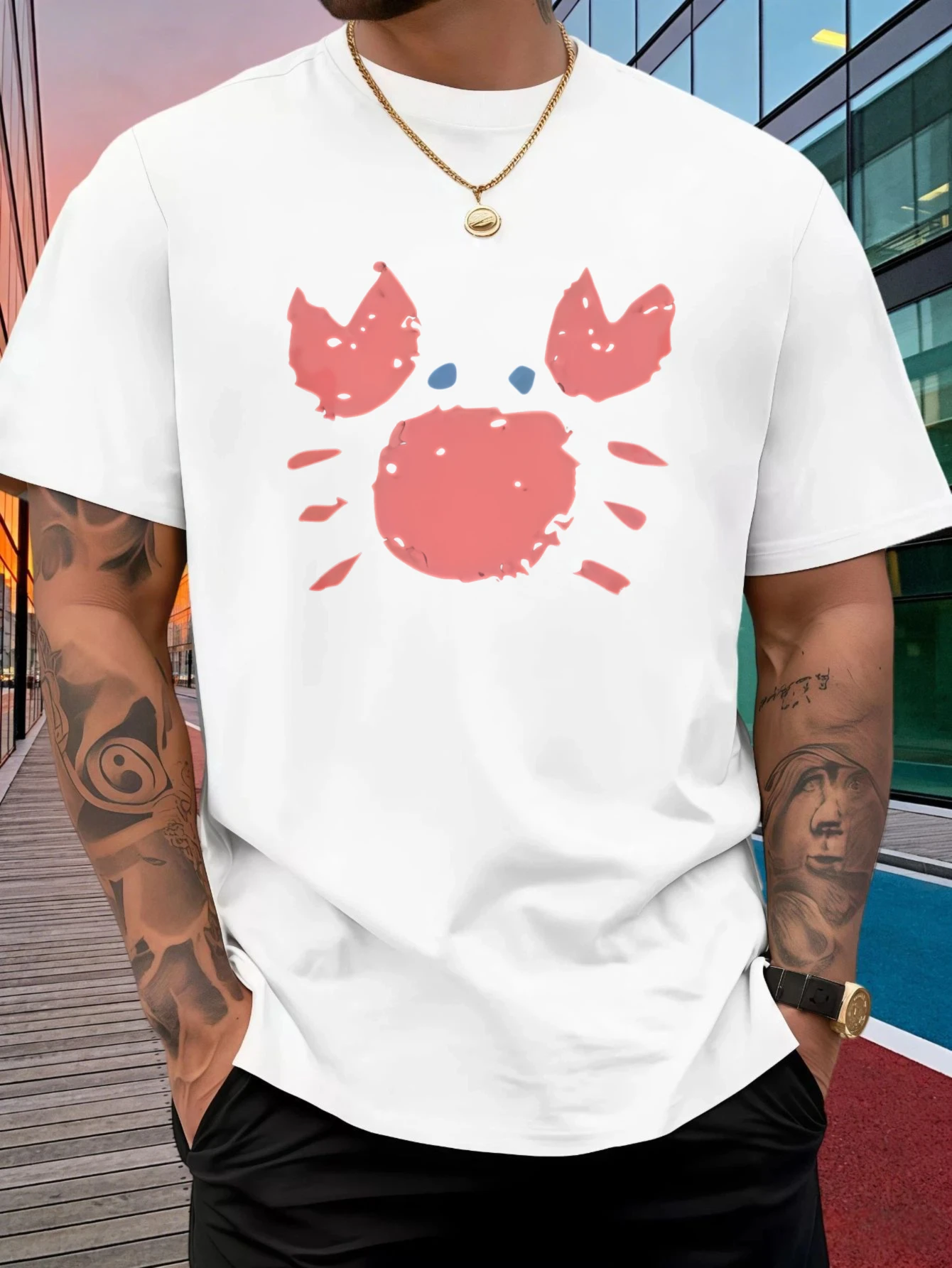Mens Casual Short Sleeve T Shirt Minimal Abstract Crab Print Crew Neck Cotton Tee Loose Ocean Style Summer Tops For Adult Guys