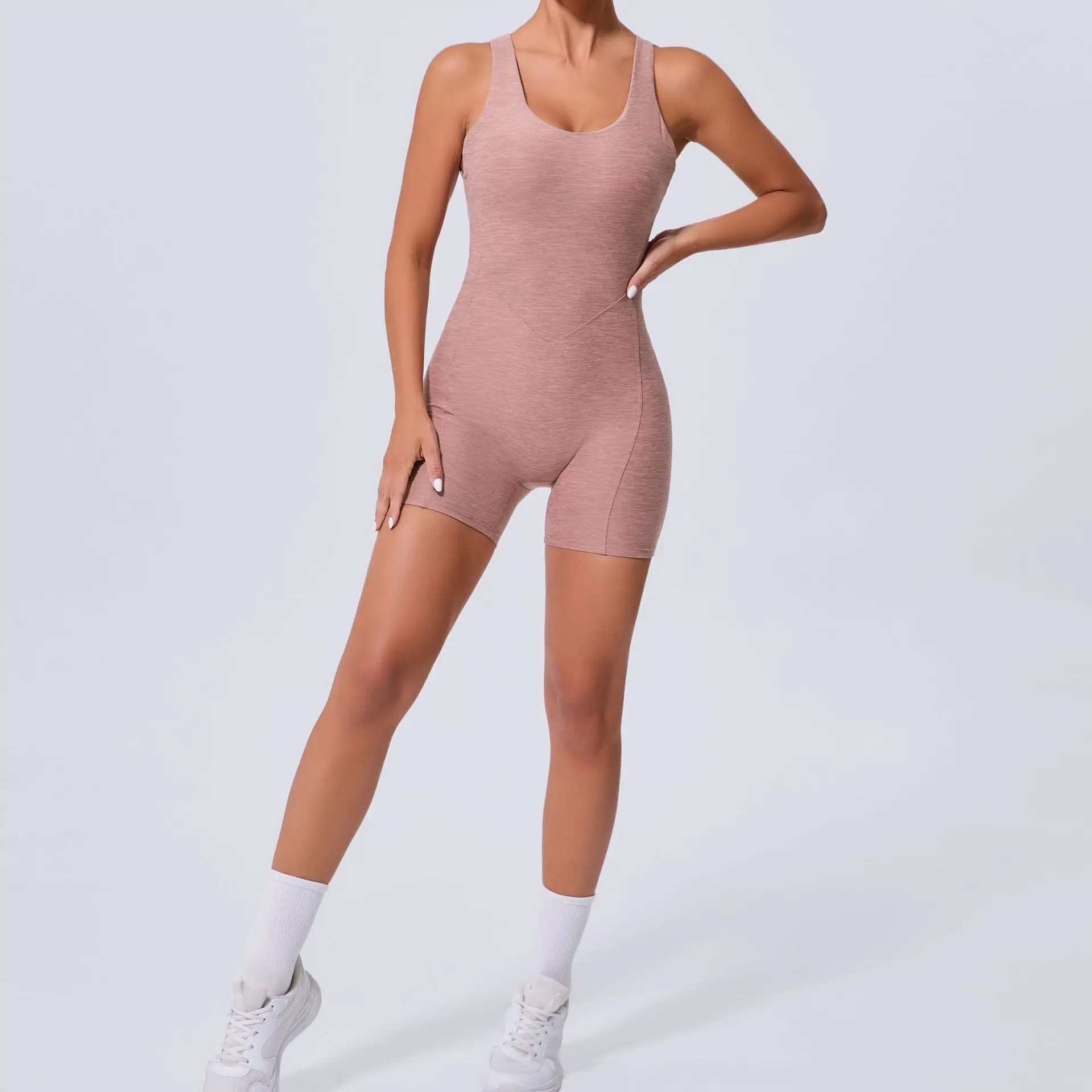

Hollow Backless Sleeveless Sport Short Jumpsuit Women Sportswear One Piece Yoga Set Gym Workout Clothing Fitness Overalls Pink