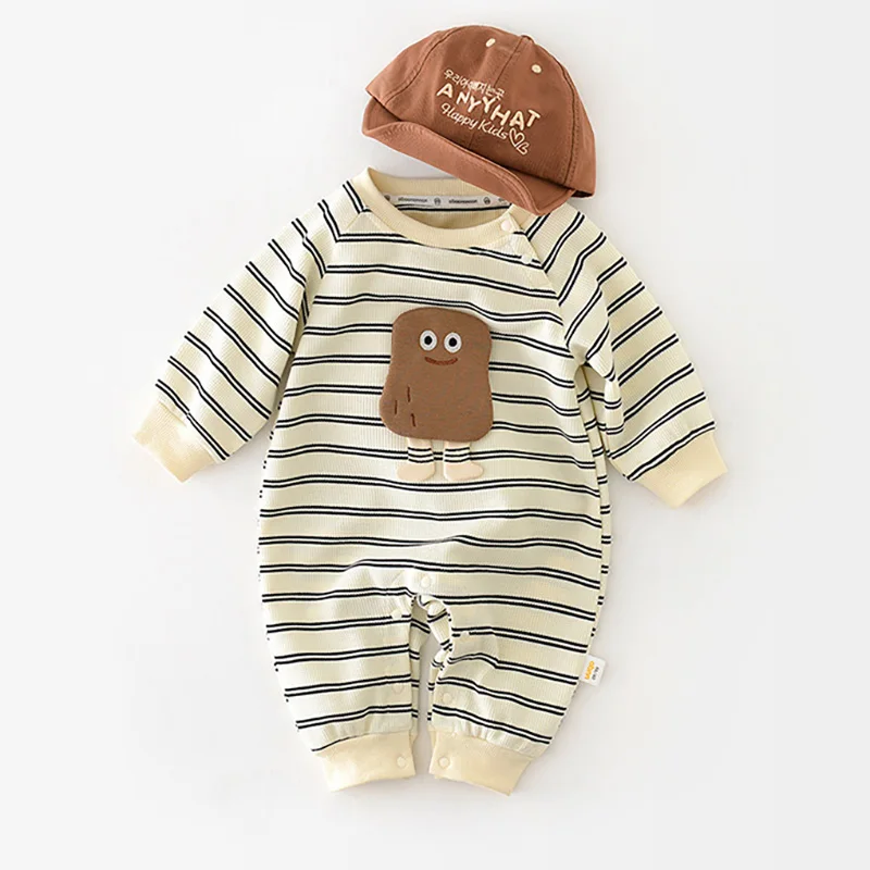 Autumn Baby Boy Clothes Casual Striped Girls Jumpsuit Long Sleeve Infant Romper Cartoon Toddler Outfit Korean One-Piece Onesie