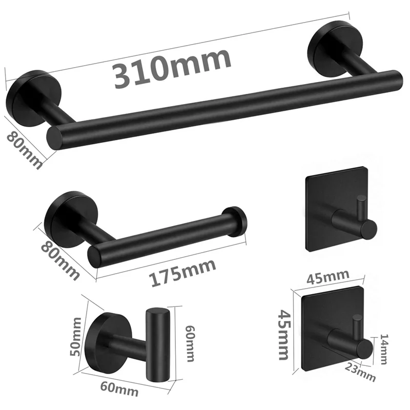 Matte Black Bathroom Accessories Set, SUS304 Stainless Steel Bathroom Hardware Set, Bath Towel Bar