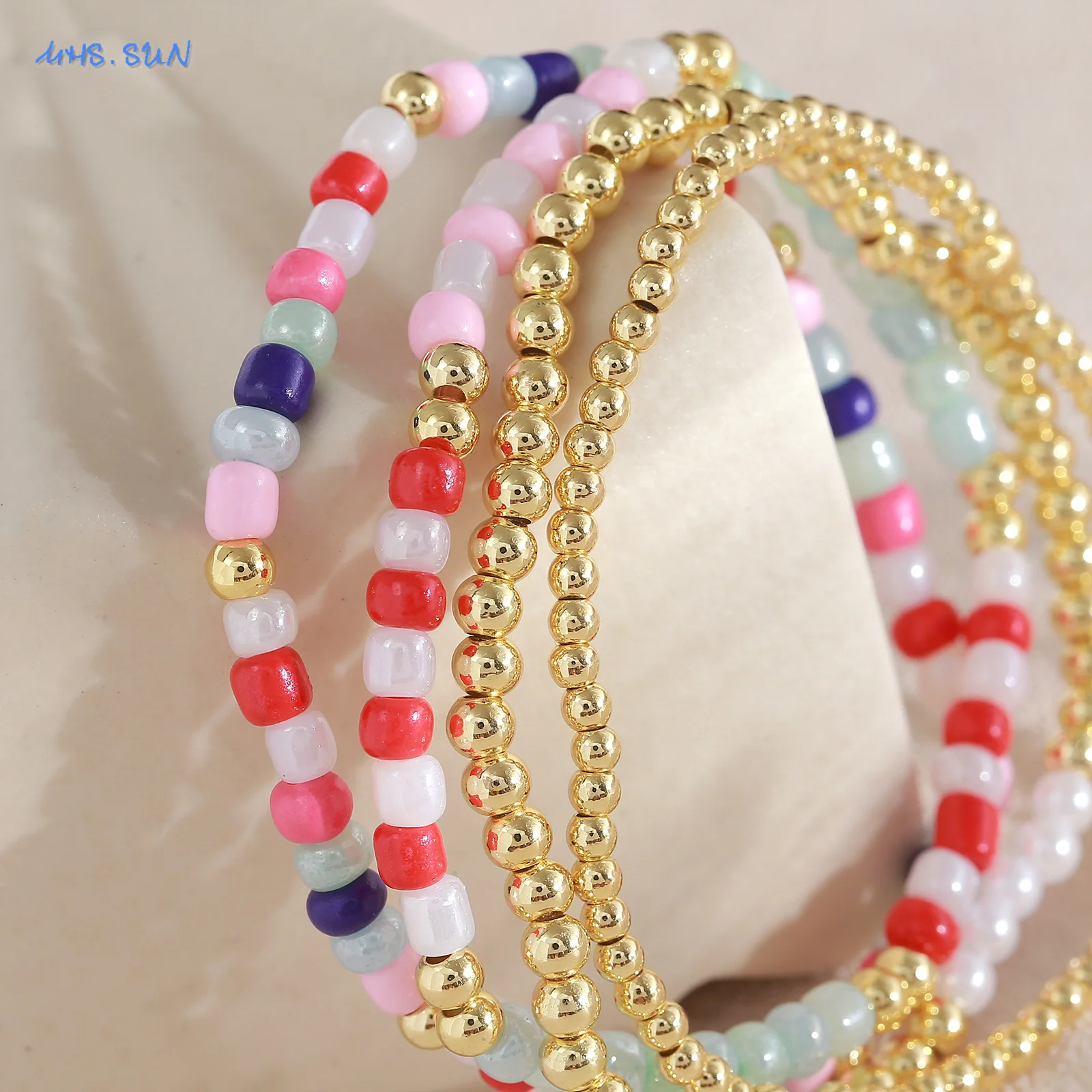 MHS.SUN جديد البوهيمي مطلية بالذهب معدن مطرز أساور ملونة الأرز الخرز سوار حفلة عيد ميلاد مجوهرات للنساء الرجال