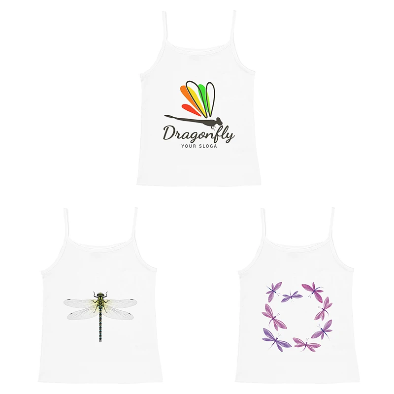 

Three-piece Dragonfly Print Women's Sling Y2K Retro Cut Vest Slim Aesthetic Print White Sleeveless Party Club Summer Sling Vest
