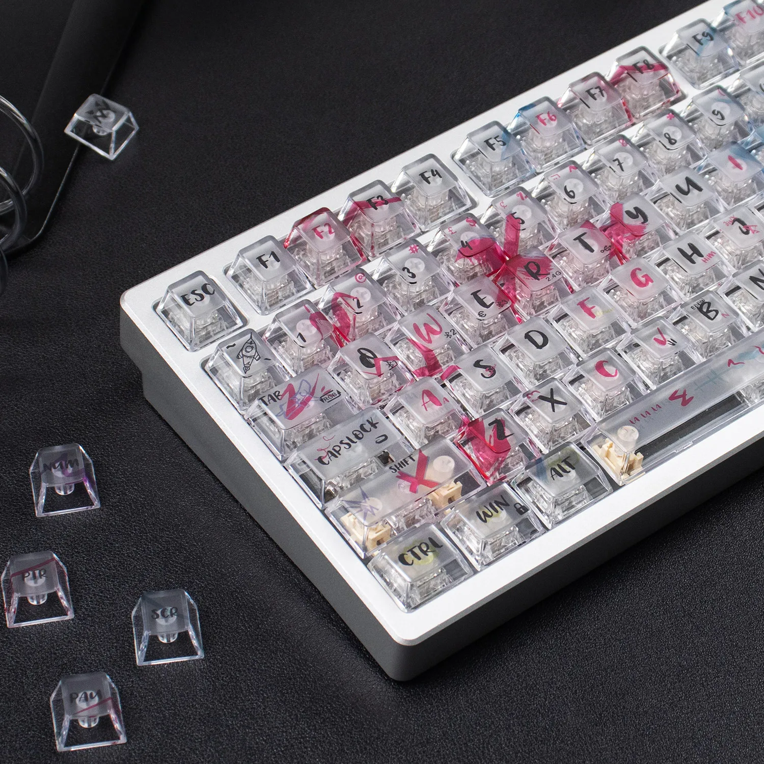 أحمر أبيض شفاف كيكابس الأشعة فوق البنفسجية الوسادة الطباعة الكرز الشخصي الكمبيوتر كيكابس مجموعات ل MX 61/64/87/96/104 لوحة المفاتيح الميكانيكية