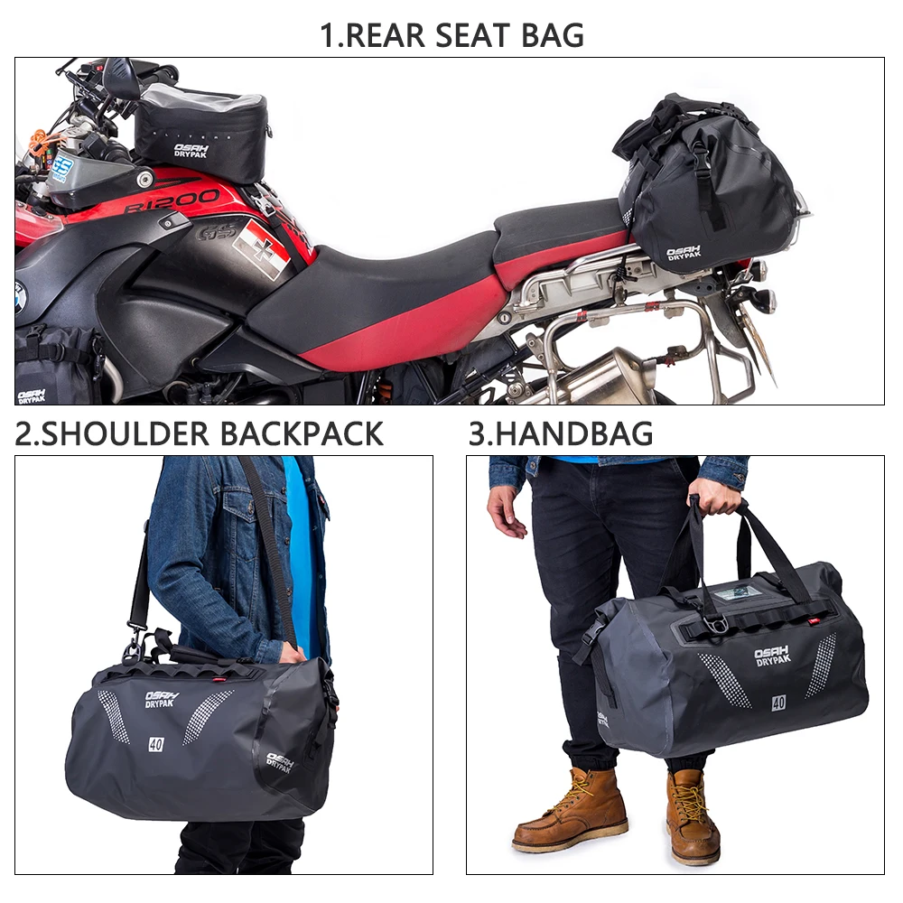 OSAH 40L/60L Motorcycle Rear Tail Bag Large Capacity Multi-functional Durable Rear Moto Seat Bag Colorful Travel Dry Bag