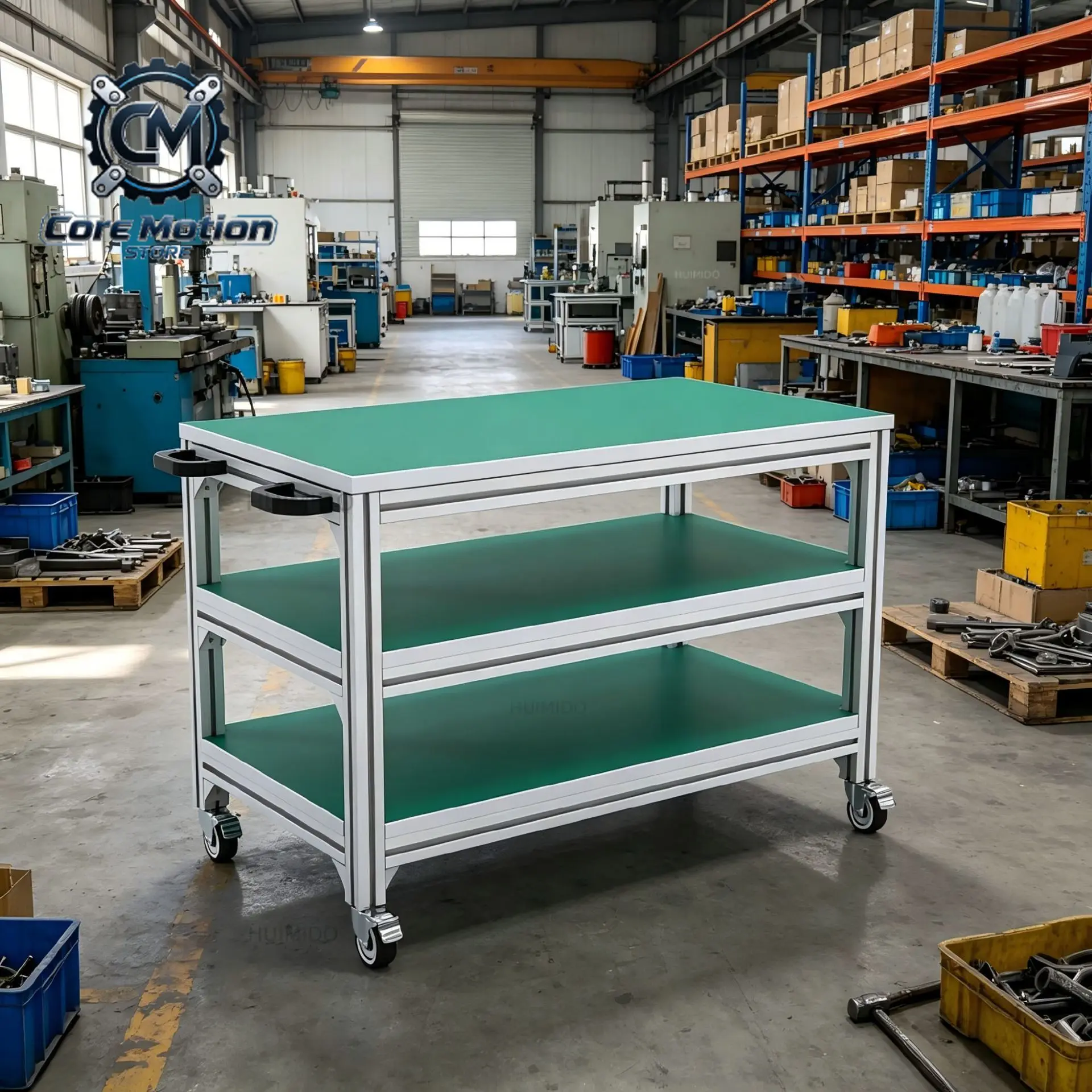 Factory workshop anti-static mobile double-layer workbench inspection packaging tools material rack aluminum profile cart