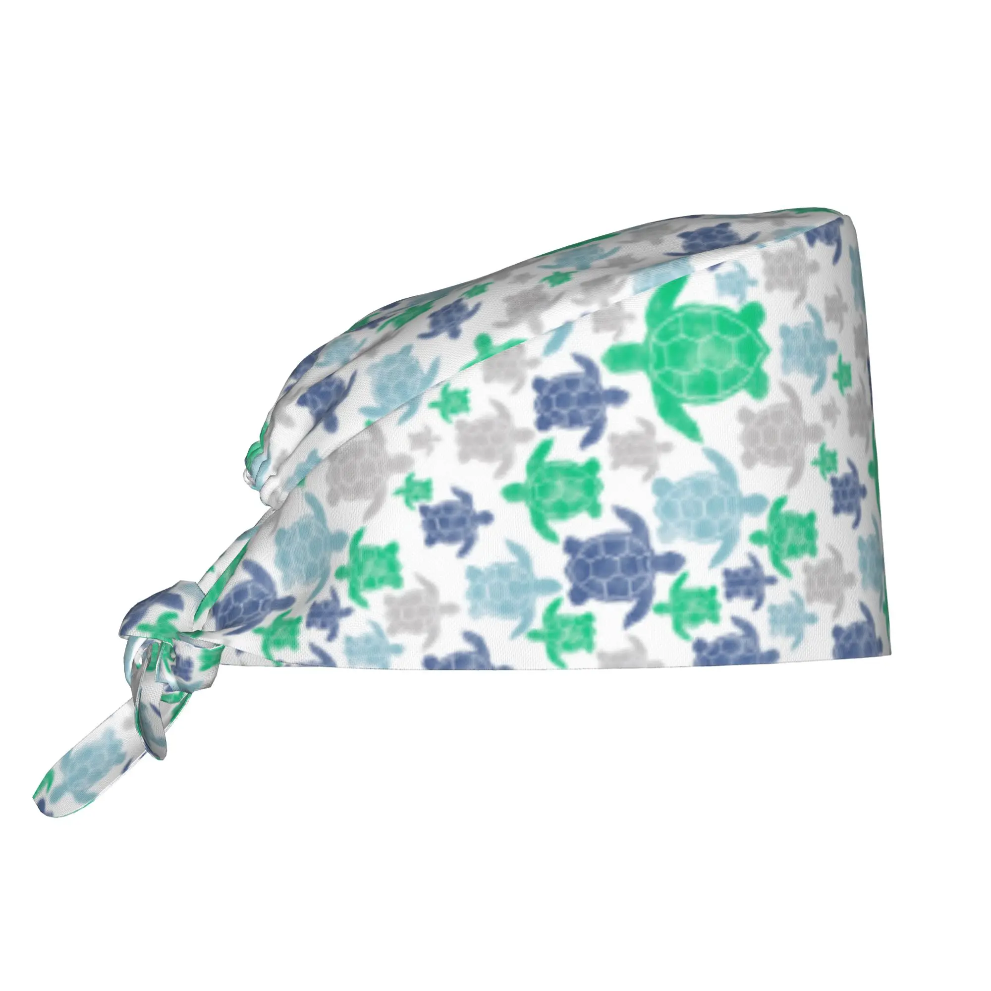Sea Turtles Going With Flow Cleaning Working Cap Cool Unisex Blue And Green Scrub Cap Surgicals Hat Nurse Scrubs Hat For Dentist