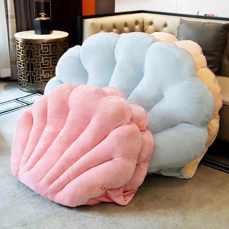 Giant Shell Plush Cushion Huge Plush Pillow Sofa Bed Clam Shell Decorative Stuffed Pillow Large Backrest Cushion for Adult Kids