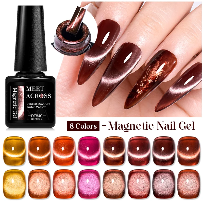 MEET ACROSS 7ml Jelly Amber Cat Magnetic Gel Nail Polish Caramel Semi-Transparent Gel Autumn Nail Art Magnetic Varnish For Nails