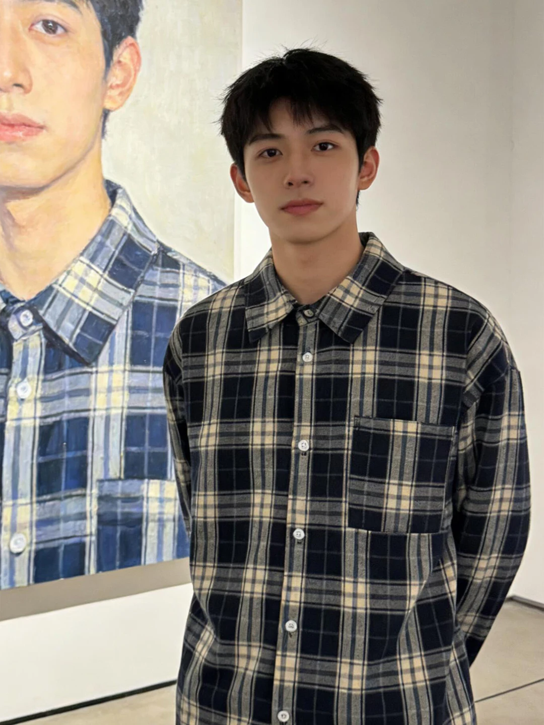 

Blue Plaid Long Sleeve Shirt Men's Spring Autumn Layering Inner Wear American Style Checkered Outer Jacket Casual Business