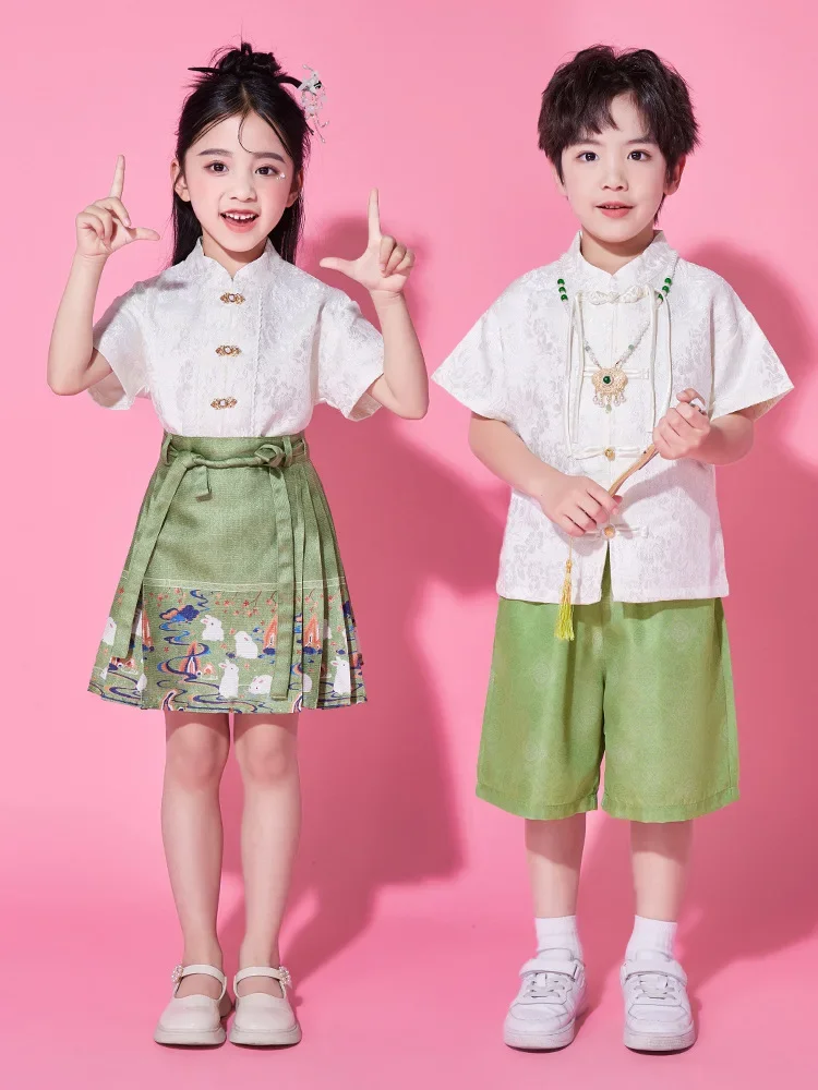 

Children Chorus Performance Clothes Hanfu Boys or Girls Stage Performance Clothes Girls Horse Face Dress Parent-Child Set