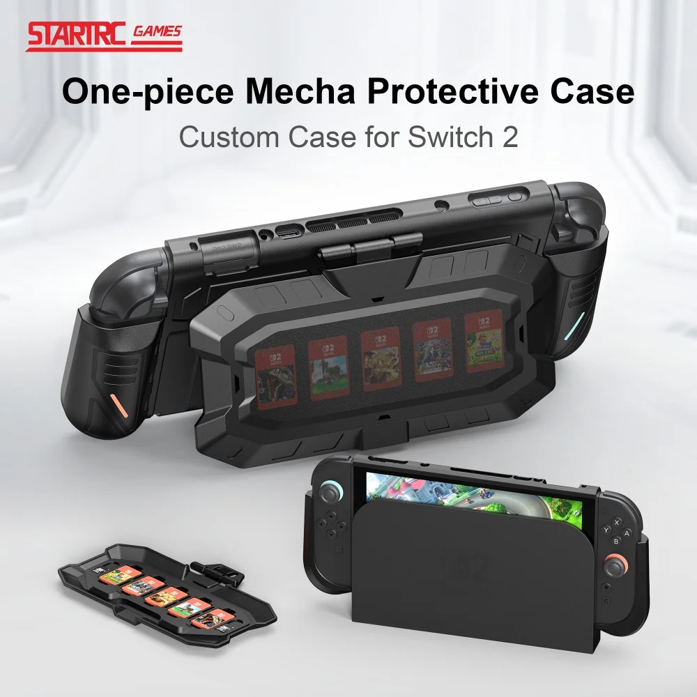 

Suitable For Nintendo Switch2 Protective Case Ergonomic Grip Protective Cover With Flip Stand Holds 5 Game Cards Game Accessorie