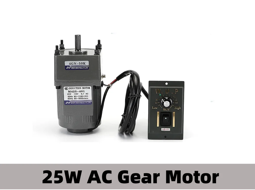 220V 25W AC Gear Reducer Motor 4GN AC Reversible Gear Motor with Speed Controller & Bracket Variable Speed Geared Motor