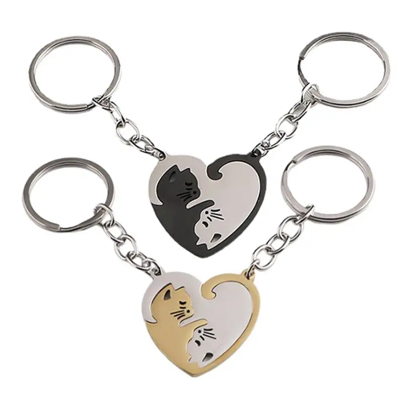 Cat Matching Keychains Black And White Matching Puzzle Cat Couples Keychain Heart-shaped Keychains For Him And Her