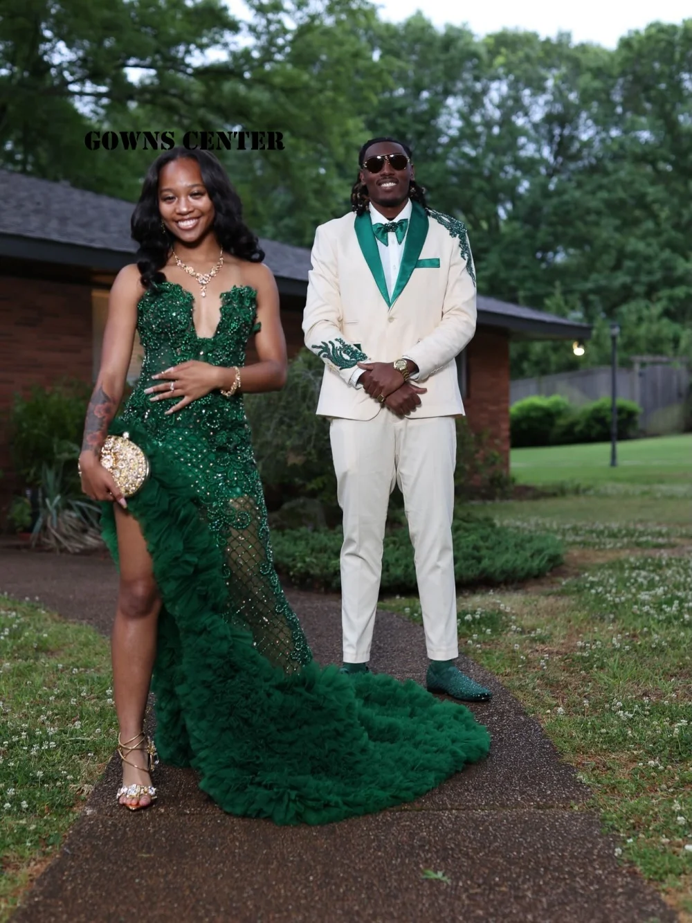 Green High Split Mermaid Prom Dress For Blackgirls 2k26 Sparkling Diamante Trim Strapless Birthday Robes de soirée Customized
