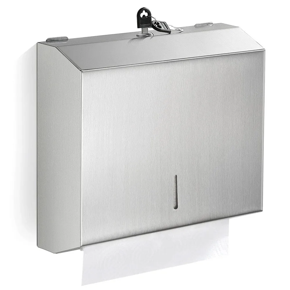Distributore di carta igienica e asciugamani in acciaio inox con chiusura a cassetta e due chiavi – Impermeabile e chiudibile per bagni pubblici, cucine e uso commerciale | Antiruggine, Facile da