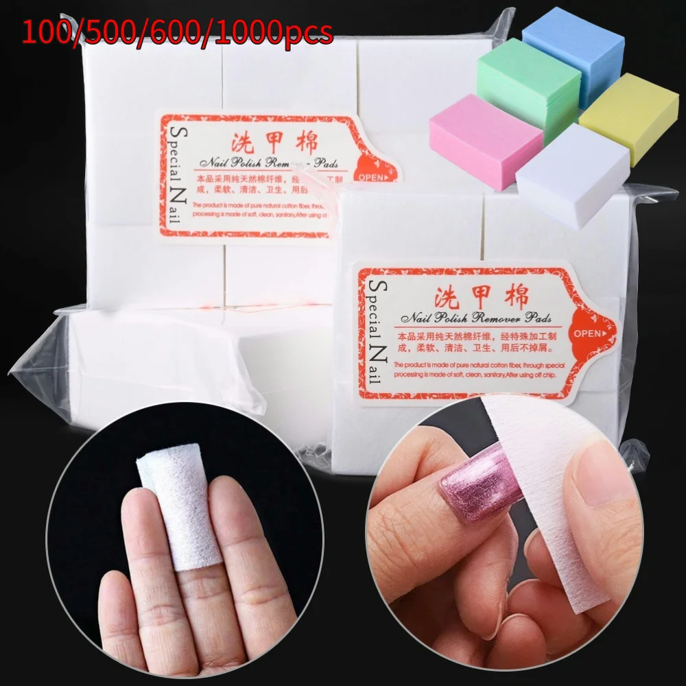 100/500/600/1000Pcs/Bag Nail Polish Remover Pads 100% Cotton Solid Durable Nail Napkins Wipes Manicure Nail Art Cleaning Tools