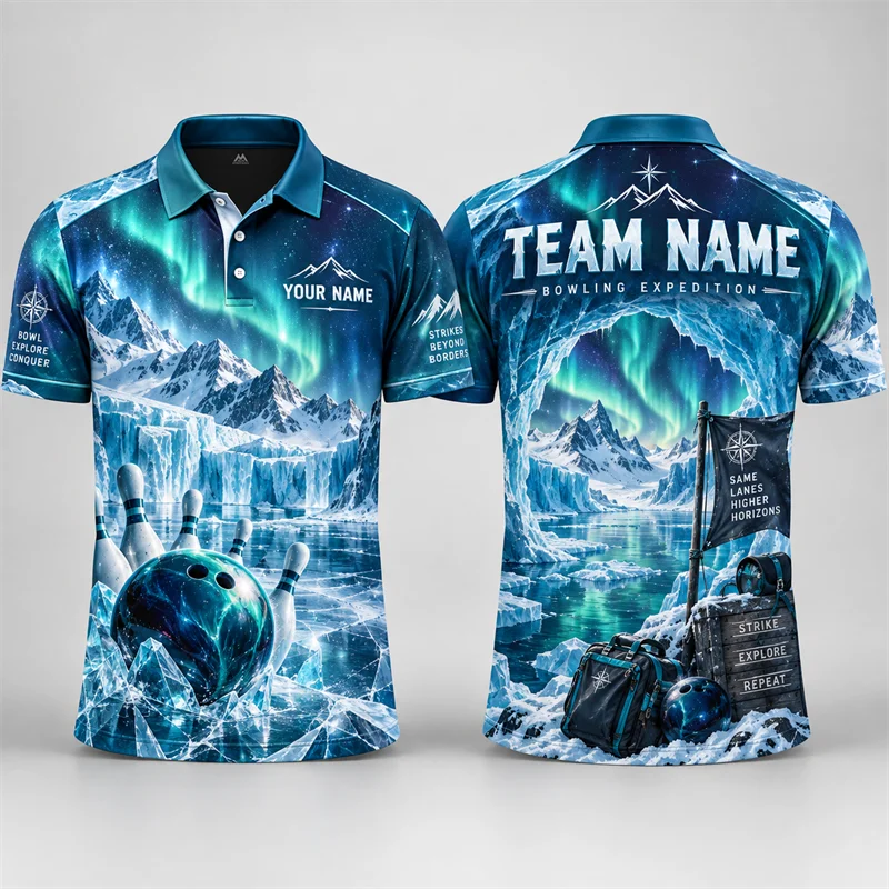 Custom Bowling Polo Shirt Personalized Name Team Name Scenic Graphic Short Sleeve Jersey League Tournament Sports Uniform Top