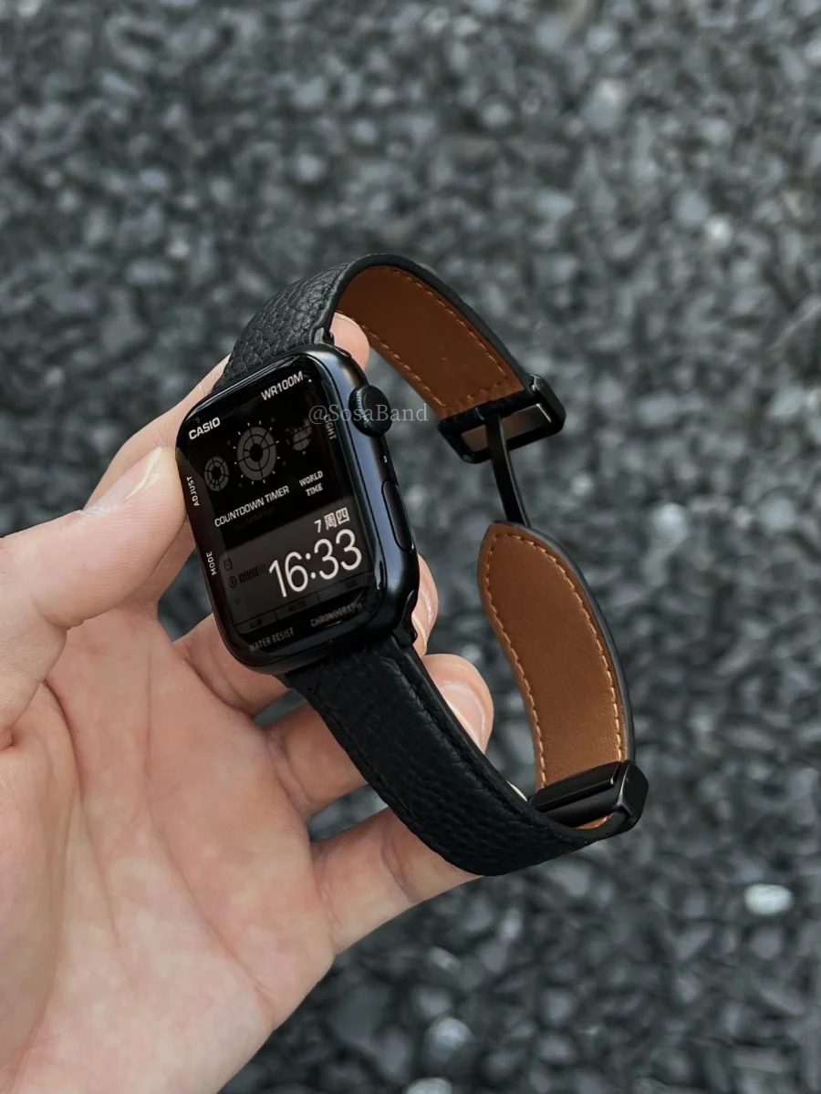 SosaBand Full leather lychee pattern magnetic buckle is suitable for S10AppleWatch789iwatch