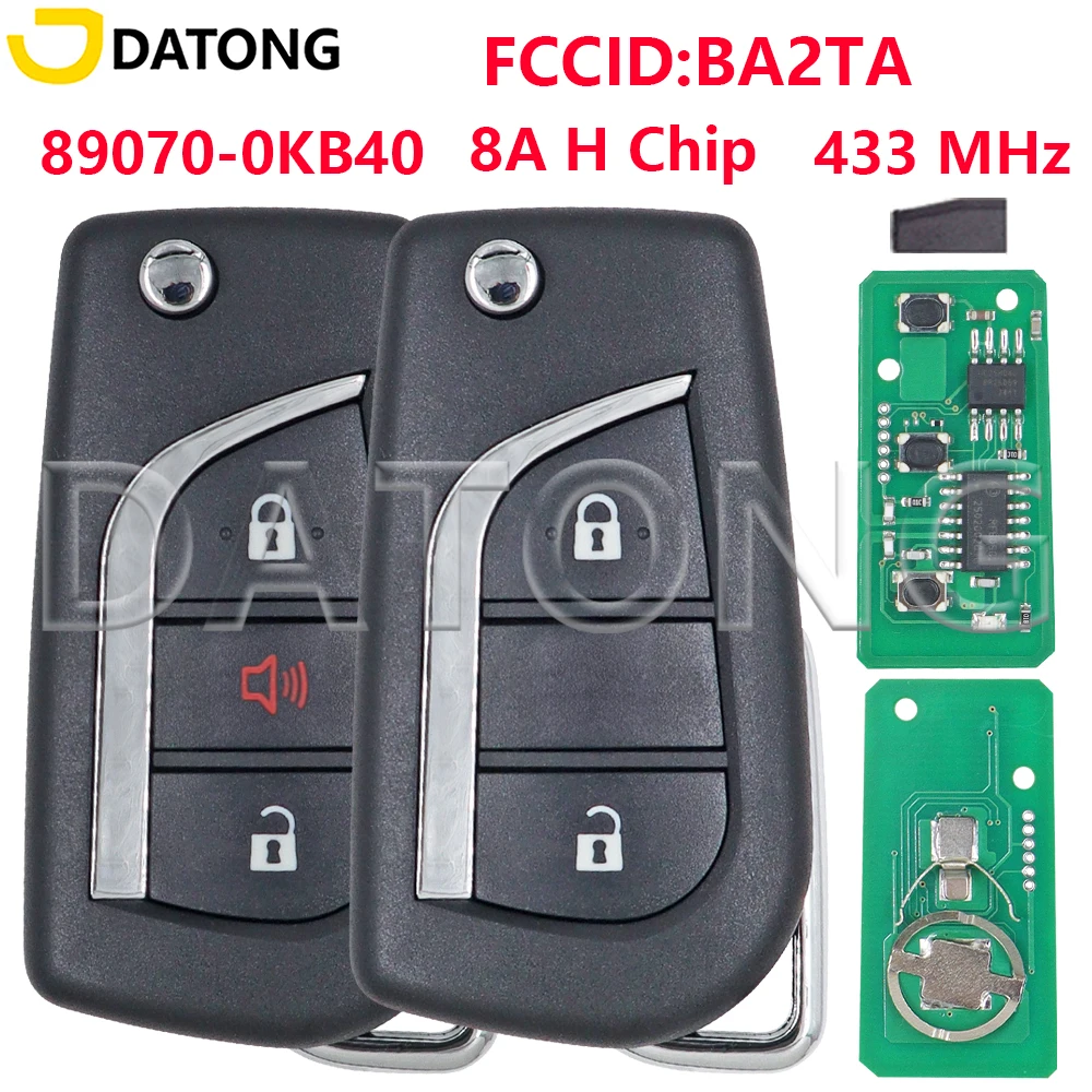 Datong BA2TA 433MHz 8A Chip 89070-0KB40 FLip Car Remote Control Key For Toyota Yaris Hilux RAV4 Cross 2015 - 2020