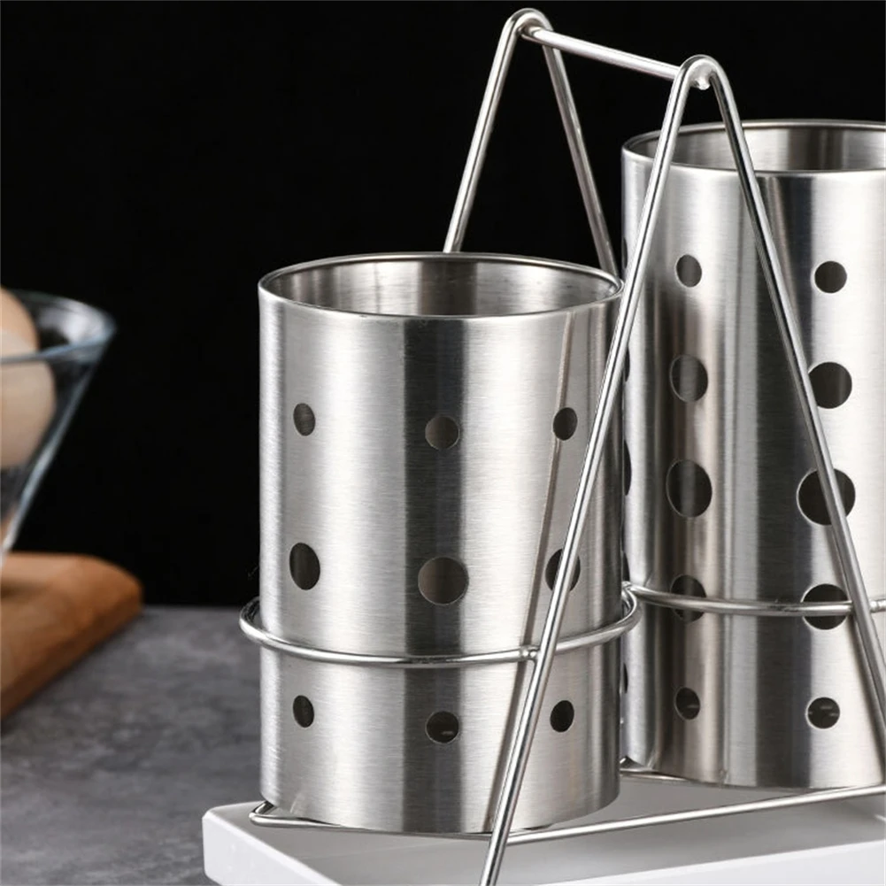 Countertop Stainless Steel Utensil Holder Drying Rack for Forks Spoons Chopsticks Kitchen Organizer with Open Vent Design