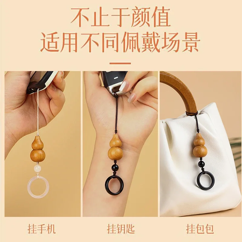 Perzik Hout Glossy Kalebas Ambachten Diy Handgemaakte Accessoires Flexibele Ring Hanger Sleutelhanger Armband Auto Opknoping Decoraties Accessor