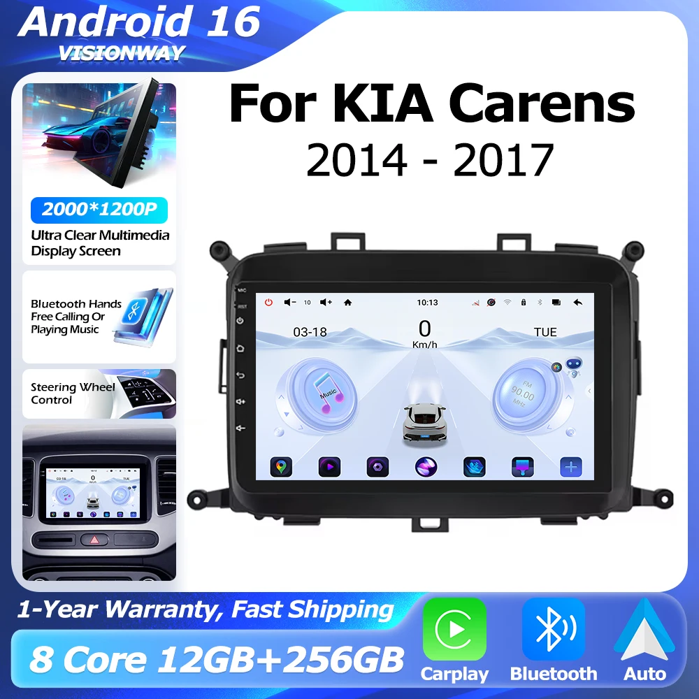 

Android 16 QLED 2000*1200P For KIA Carens 2014-2017 GPS Navigation Multimedia Player Auto Wireless CarPlay WIFI 4G Bluetooth
