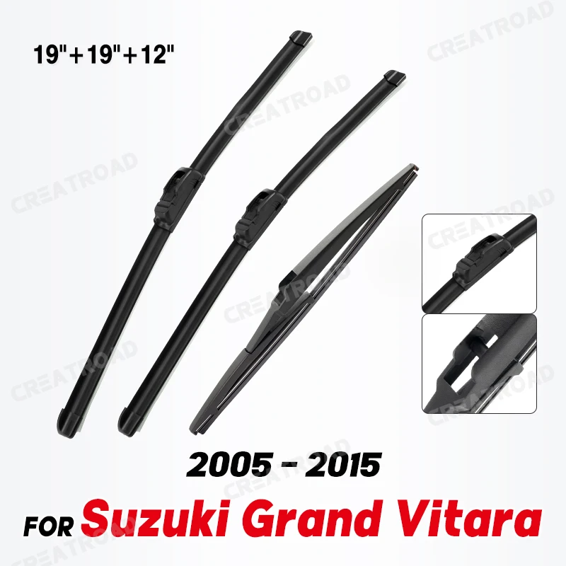 Wiper Front & Rear Wiper Blades Set Kit For Suzuki Grand Vitara 2005 - 2015 Windshield Windscreen Rain Brushes 19\