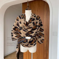 Novelty Irregular Leopard Wool Blends Scarf Thick Soft Fluffy Fashion Winter Neckerchief Long Shawl Women Wraps Bandelet