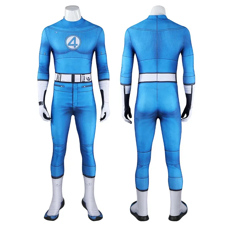 

didi 211High Quality Fantastic 4 Thing Cosplay Costume Four Reed Richards Halloween Superhero Zentai Blue Invisible Man Jumpsuit
