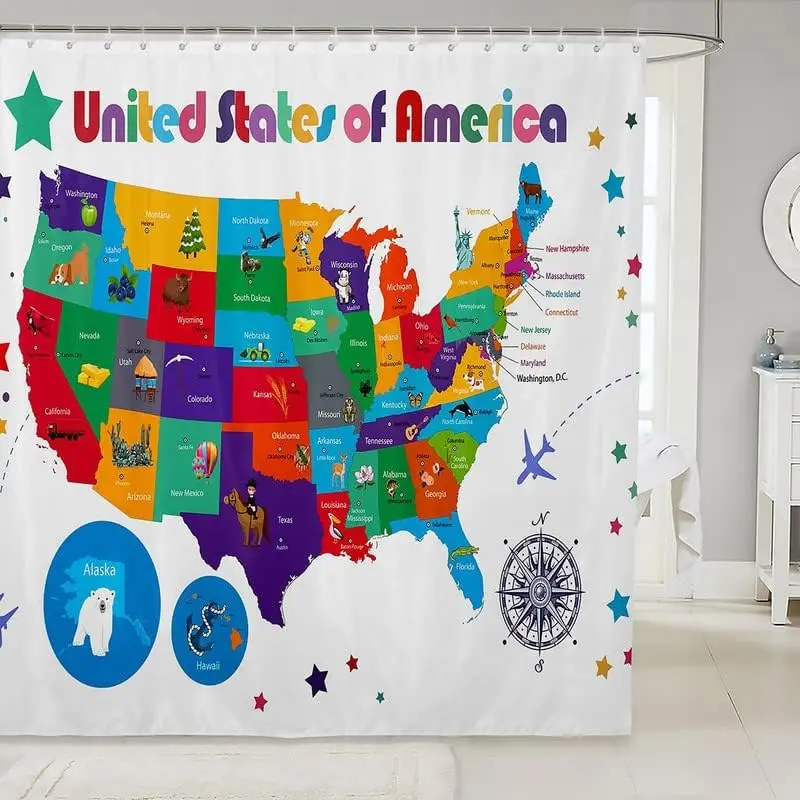 

Американская карта узор занавеска для ванны карта занавеска для душа с принтом для детей мультяшные животные занавеска для душа для ванной комнаты комплект распространения