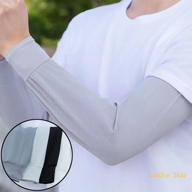 

2025 Summer Ice Silk Men's Loose Sunscreen Sleeves UV Ice Gloves Riding Arm Guards Sport Running