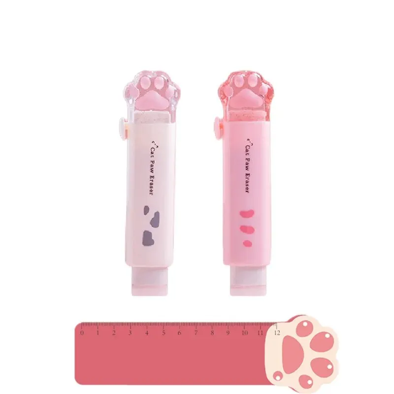 2Pcs Kawaii Erasers Cat Paw Shaped Retractable Erasers Push-pull Cute Rubber Eraser for Kids Students Office School Supplies