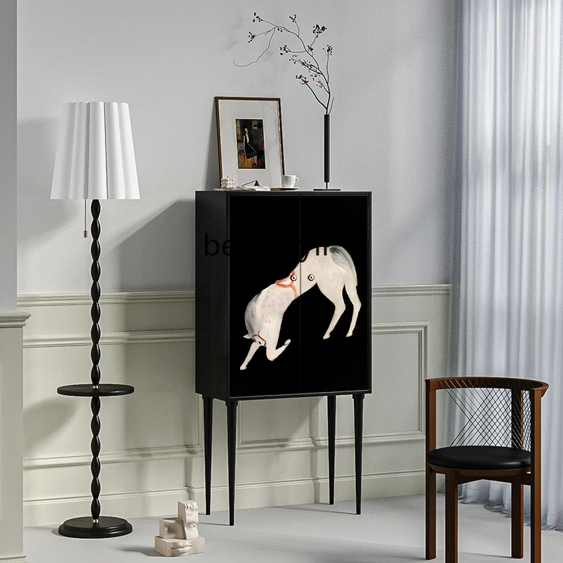 

French medieval retro solid wood entrance entrance bedroom storage chest high-footed storage cabinet