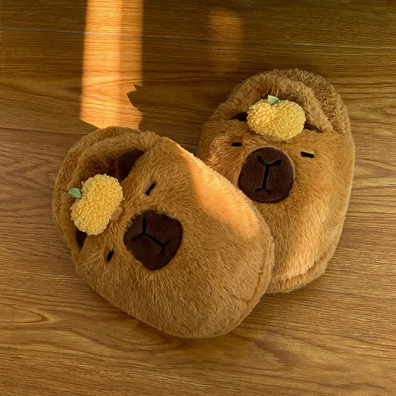 High Quality Capybara Aniamls Doll Soft Plush Cartoon Winter Warm Floor Indoor Shoes Stuffed Toys for Kids Birthday Gifts