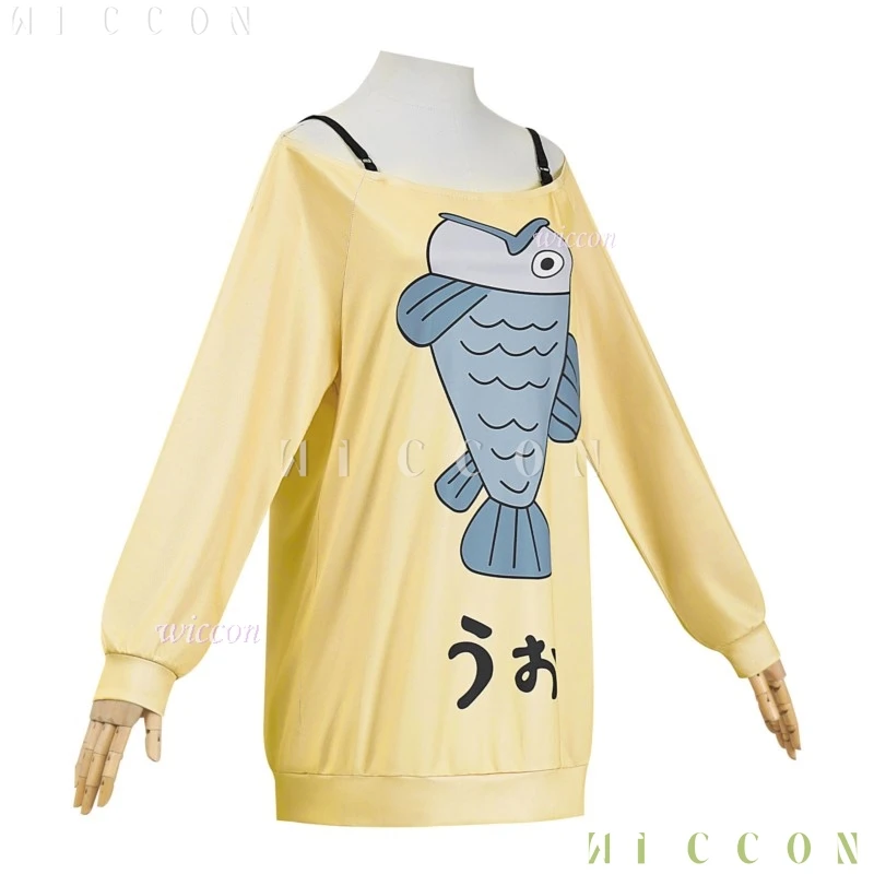 Аниме Cos Momo Ayase Косплей Костюм Парик Аниме Dandadan Рыба Логотип Забавный Желтый Негабаритный Толстовка с заниженными плечами Хэллоуин Часть